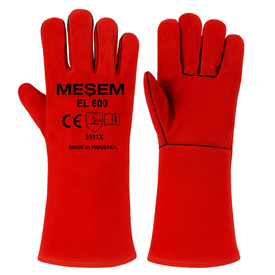 MEŞEM KAYNAKÇI DERİ ELDİVEN KIRMIZI EL600